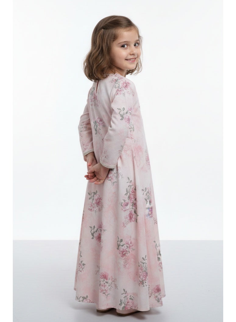 HANA & SARA Girls Viscose Blended Digital Print Floral Arabic Jalabiya – Lightweight Modest Wear Dress - Image 2